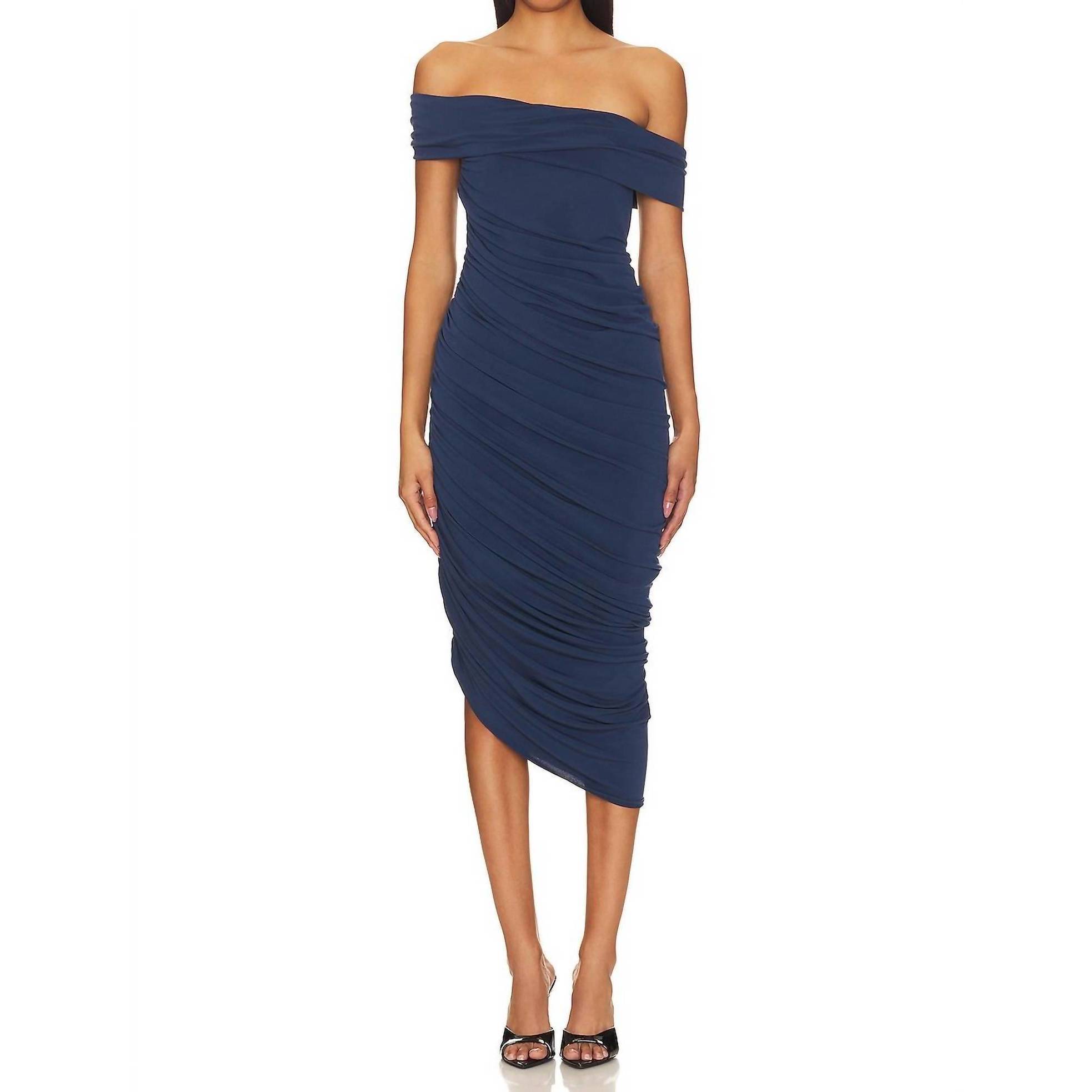 New Katie May Alana Mid Off Shoulder Dress In Deep Sea